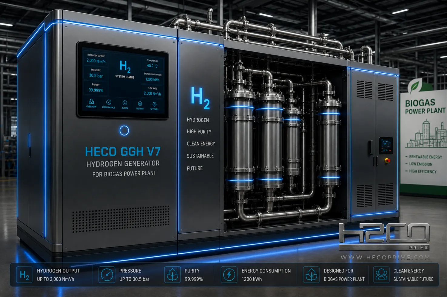 Gerador de hidrogênio HECO GGH V7 para aplicação em usina de biogás